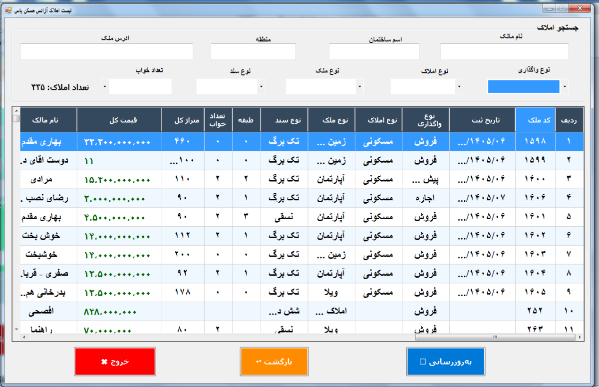 لیست املاک